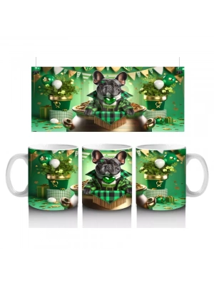 Fransız Bulldog ile St. Patrick Partisi – Altın Kazanlı Eğlenceli Kupa Tasarımı