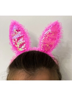 Fuşya Dantelli Işıklı Tavşan Kulak Taç