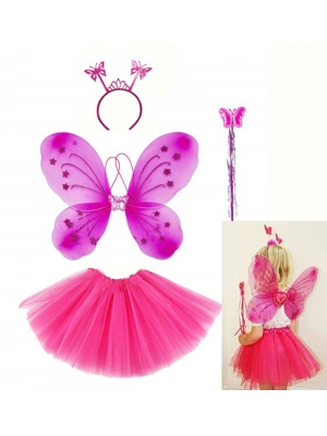 Fuşya Kelebek Kostüm Aksesuar Seti 4 Parça