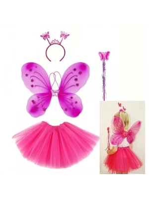 Fuşya Kelebek Kostüm Aksesuar Seti 4 Parça