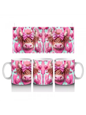 Fuşya Kurdeleli Sevimli Boğa Çifti - Baskılı Kahve Kupası