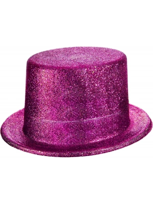 Fuşya Pembe Renk Parıltılı Simli Fötr Silindir Parti Şapkası
