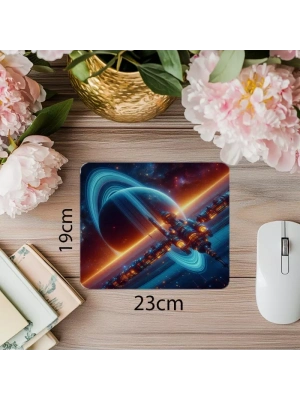 Fütüristik İstasyonlu Neon Mouse Pad - 19x23 cm 2 mm Dikdörtgen İthal Baskılı Mouse Pad