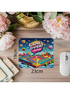 Game Over Never Yazılı Karikatür Stil Mousepad - 19x23 cm 2 mm Dikdörtgen İthal Baskılı Mouse Pad