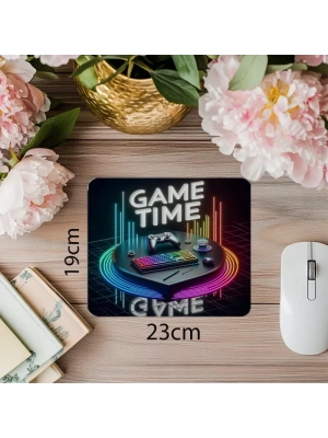 Game Time Yazılı Minimal RGB Mousepad - 19x23 cm 2 mm Dikdörtgen İthal Baskılı Mouse Pad