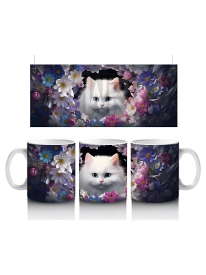 Gecede Parlayan Gözleriyle Tatlı Kedi – Baskılı Kahve Kupası