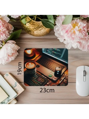 Geliştirici Masası Mousepad – Kahve Yanında - 19x23 cm 2 mm Dikdörtgen İthal Baskılı Mouse Pad