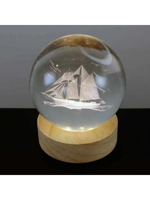 Gemi Motifli Işıklı Cam Küre