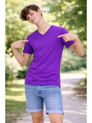 Genç Erkek Çocuk V Yaka Tişört Yazlık Model Günlük Basic Body - Mor