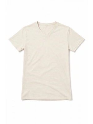 Genç Kız Çocuk V Yaka Tişört Yazlık Model Günlük Basic Body - Taş