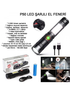Geniş Açılı P50 Led Şarjlı El Feneri Wt-601