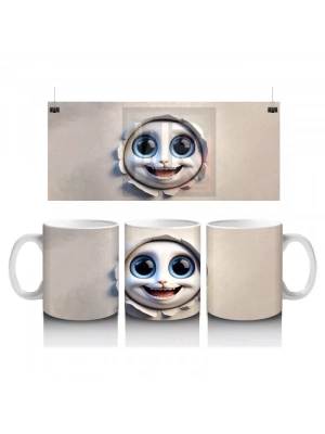 Geniş Gözlü Komik Yüz Maskotu – Baskılı Kahve Kupası
