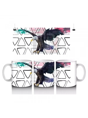 Geometrik Arka Plan Üzerinde Uçan Kartal İllüstrasyonu - Baskılı kahve kupası