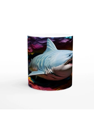 Geometrik Doku ve Renk Patlamasıyla Köpekbalığı Su Altı Temalı Kupa Bardak