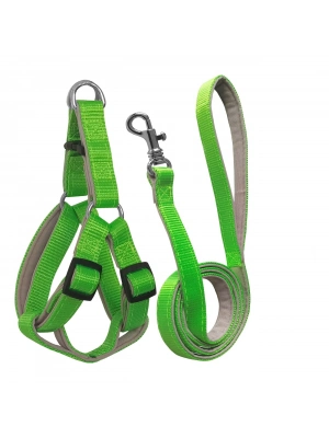 Gezdirme Kayışlı Dokuma Köpek Göğüs Tasma Seti 52*73-110 cm Neon Yeşil