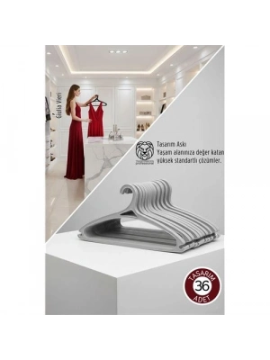 ® Giulia Vieri Selection: 36li Premium İtalyan Tasarım İnce Siluet Kaymaz Elbise Askısı Seti GRİ