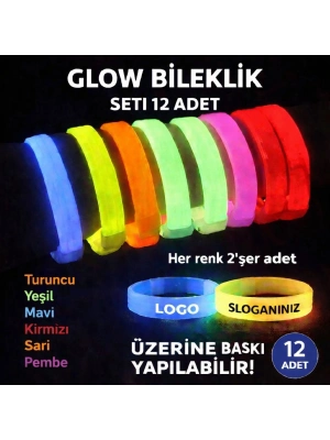 Glow Kalın Bileklik 12’li Set | Baskıya Uygun Renkli Model
