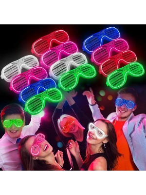 Glow Model 3 Farklı Fonksiyonlu Işıklı Panjur Parti Gözlüğü Karışık Renk 12 Adet