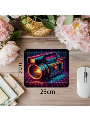 Glowing Lensli Eski Camcorder Tasarımı - 19x23 cm 2 mm Dikdörtgen İthal Baskılı Mouse Pad