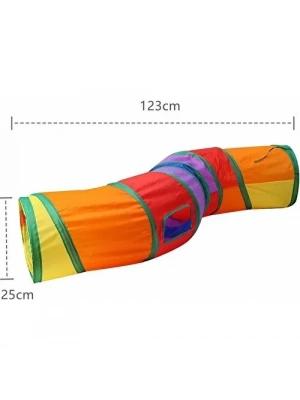 Gökkuşağı Desenli S Model Kedi Oyun Tüneli, Katlanabilir 125 cm
