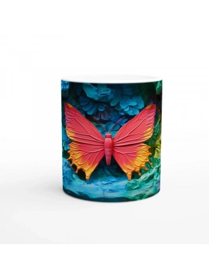 Gökkuşağı Zeminli Turuncu Kelebek Temalı Baskılı Kupa Bardak