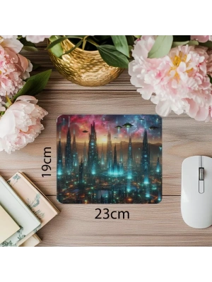 Gökyüzünde Parlayan Gece Şehri Mousepad - 19x23 cm 2 mm Dikdörtgen İthal Baskılı Mouse Pad