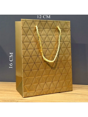 Gold Geometrik Desenli Mini Boy Karton Hediye Çantası