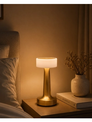 Gold Kare LED Masa Lambası Şarjlı Dimmer Kontrollü Dekoratif Işık