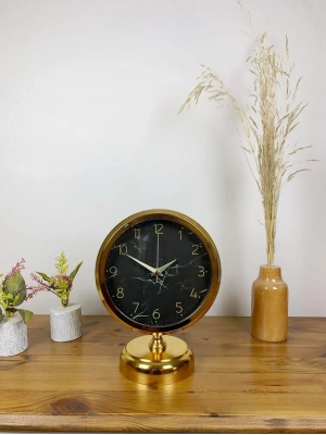 ® Gold Metal Mermer İlhamı Masa Saati 25×20 cm