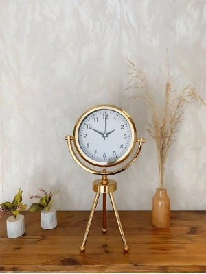 ® Gold Metal Mini Tripod Lüks Masa Saati 45×26 cm