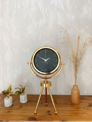 ® Gold Metal Mini Tripod Mermer İlhamı Masa Saati 45×26 cm