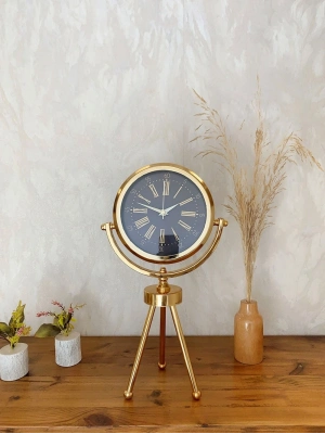 ® Gold Metal Mini Tripod Zarif Masa Saati 45×26 cm