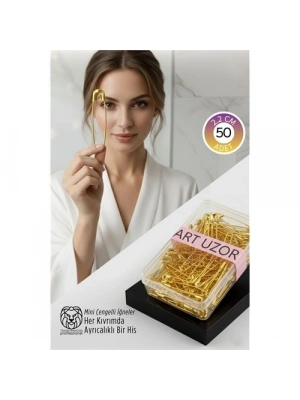 ® Gold Mini Çengelli İğne Seti 50 Adet - 2.2 cm Paslanmaz Metal Tasarım, Hobi ve Terzi Aksesuarı