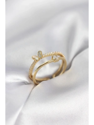 ® Gold Renk 2li Zirkon Taşlı Kelebek Model Kadın Yüzük