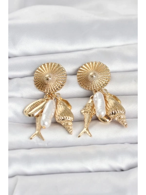 Gold Renk Deniz Temalı Vintage Kadın Küpe