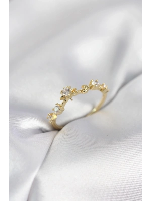 ® Gold Renk Gece Temalı Zirkon Taşlı Kadın Yüzük