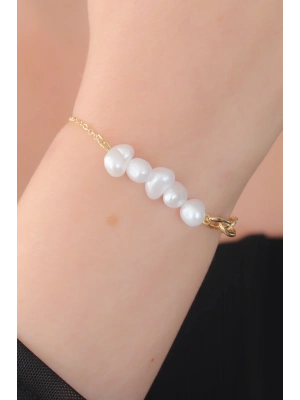 Gold Renk İnci Boncuk Model Kadın Bileklik