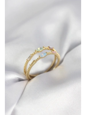 ® Gold Renk Karışık Renk Zirkon Taşlı Kadın Yüzük
