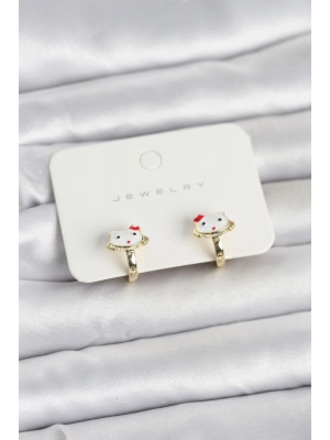 Gold Renk Kedi Model Mineli Çocuk Küpe