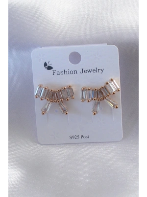 ® Gold Renk Kurdele Model Zirkon Taşlı Kadın Küpe