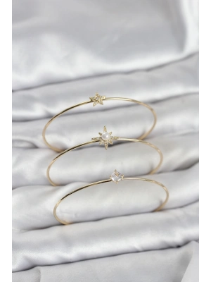® Gold Renk Kutup Yıldızı Model Zirkon Taşlı 3lü Kadın Bileklik Kombini