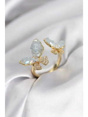 ® Gold Renk Mavi Kelebek Model Zirkon Taşlı Kadın Yüzük