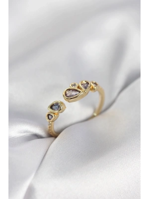 ® Gold Renk Mor Damla Zirkon Taşlı Kadın Yüzük