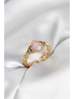 ® Gold Renk Pembe Damla Model Kadın Yüzük