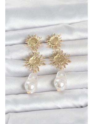 Gold Renk Pirinç Güneş Model Detaylı Kadın Küpe