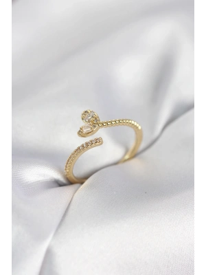 ® Gold Renk Pirinç Kuyruklu Kalp Model Kadın Yüzük