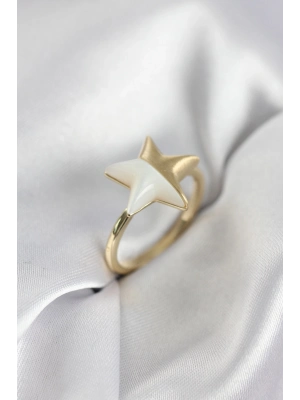 ® Gold Renk Sedefli Yıldız Model Kadın Yüzük