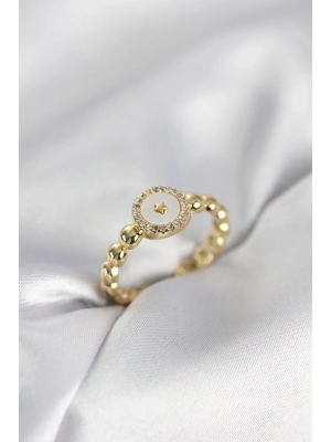 ® Gold Renk Sedefli Yıldız Model Zirkon Taşlı Kadın Yüzük