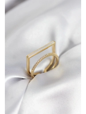 ® Gold Renk Sedefli Zirkon Taşlı 2li Kadın Yüzük