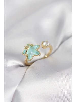 ® Gold Renk Turkuaz Yıldız Model Kadın Yüzük